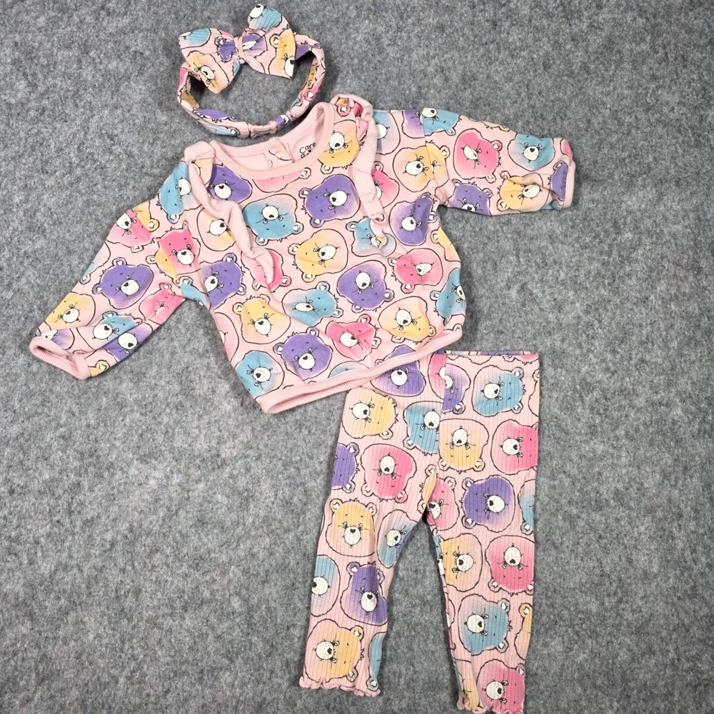 Care Bears Baby 3pc Outfit Set 6/9M Pink Sweatshirt Leggings Headband Ruffles